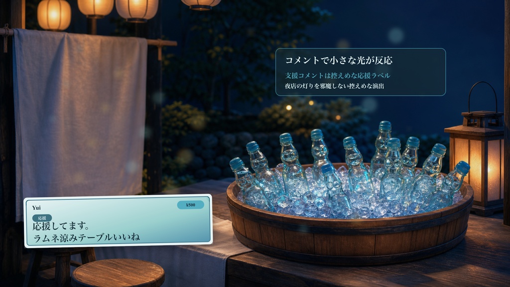 ラムネ涼みテーブルコメントオーバーレイ|OBS・わんコメ対応テンプレート