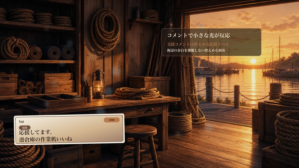 港ロープ倉庫デスクコメントオーバーレイ|OBS・わんコメ対応テンプレート