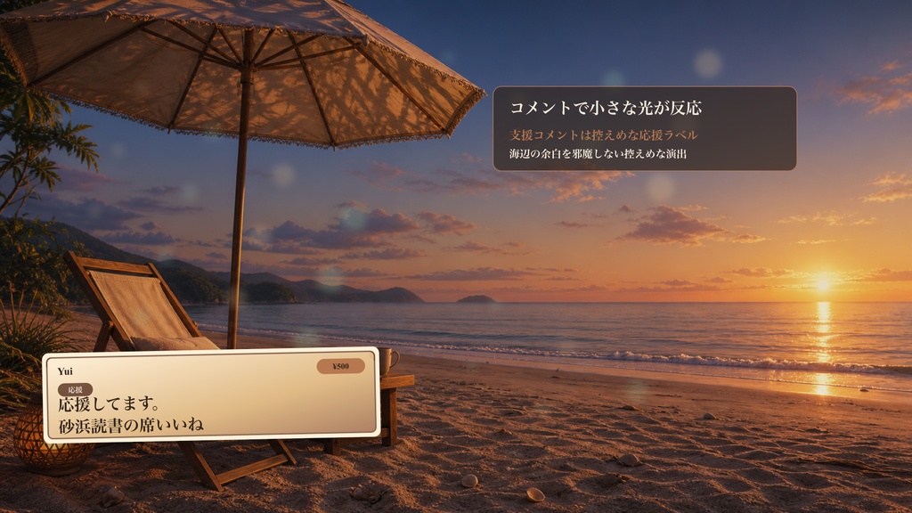 砂浜読書パラソルコメントオーバーレイ|OBS・わんコメ対応テンプレート
