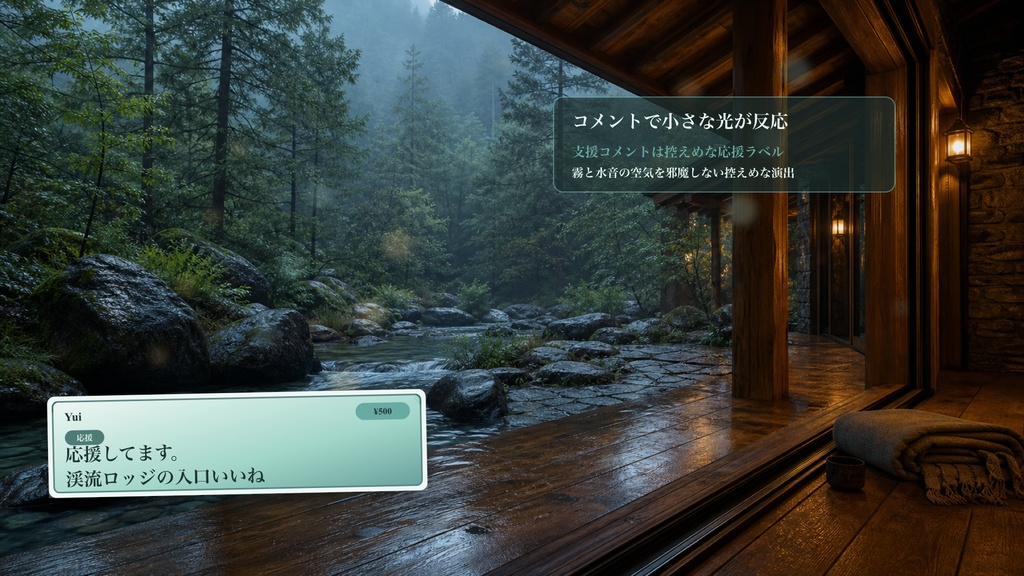 渓流ロッジの入口コメントオーバーレイ|OBS・わんコメ対応テンプレート