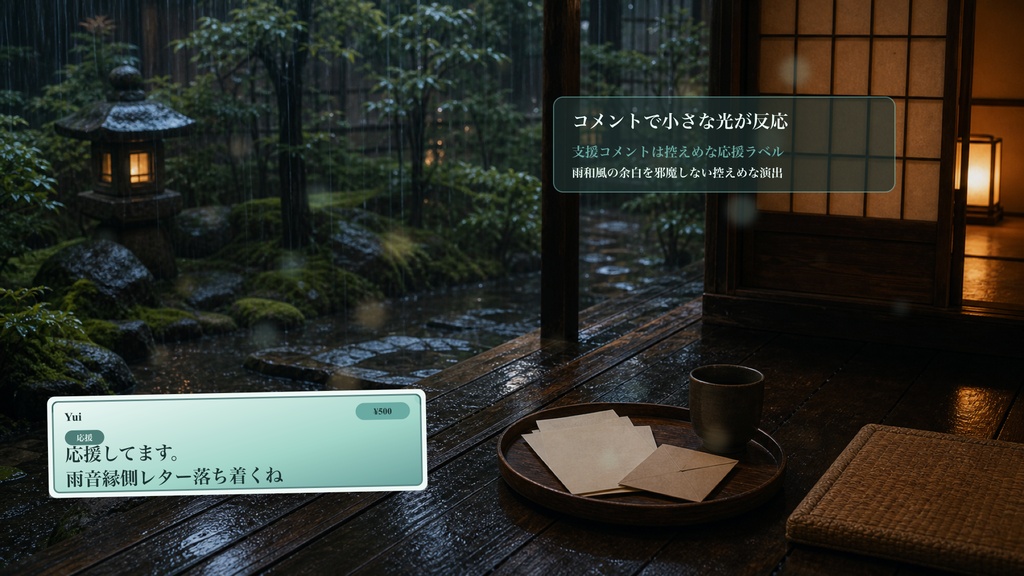雨音縁側レターコメントオーバーレイ|OBS・わんコメ対応テンプレート