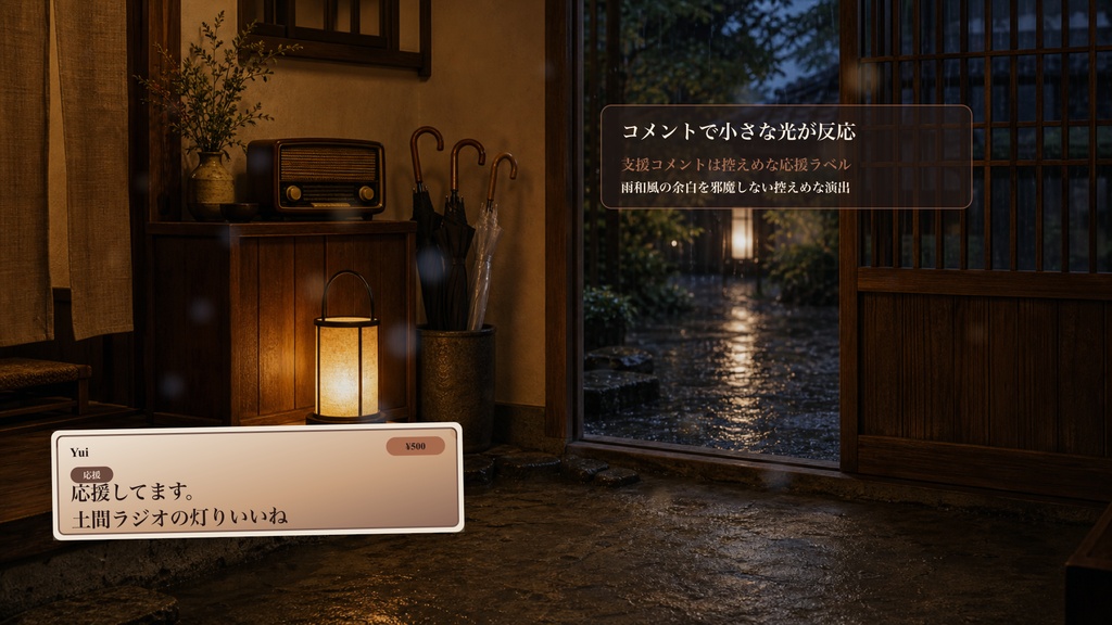 傘置き土間ラジオコメントオーバーレイ|OBS・わんコメ対応テンプレート