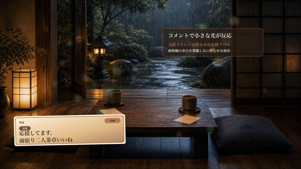 雨宿り二人茶卓コメントオーバーレイ|OBS・わんコメ対応テンプレート