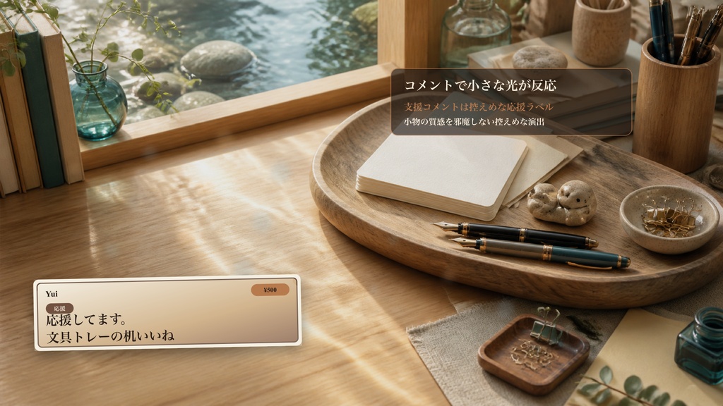カワウソ文具トレー机コメントオーバーレイ|OBS・わんコメ対応テンプレート