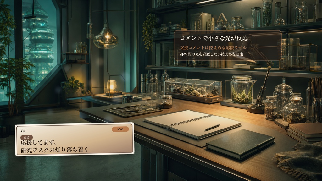 ホログラムなし研究デスクコメントオーバーレイ|OBS・わんコメ対応テンプレート