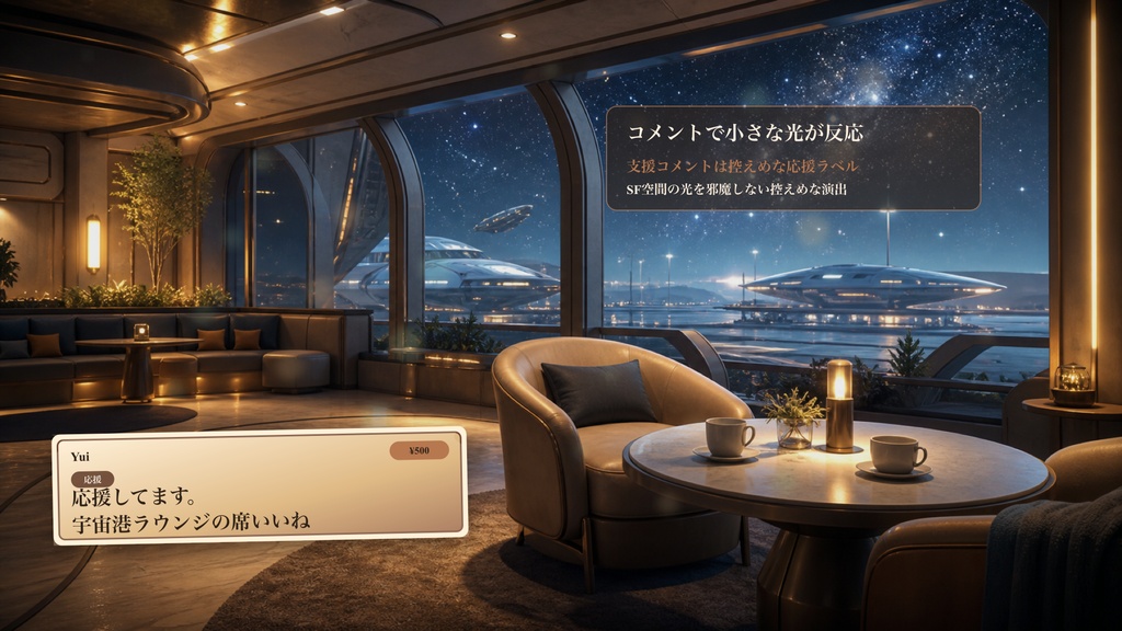 宇宙港ラウンジテーブルコメントオーバーレイ|OBS・わんコメ対応テンプレート