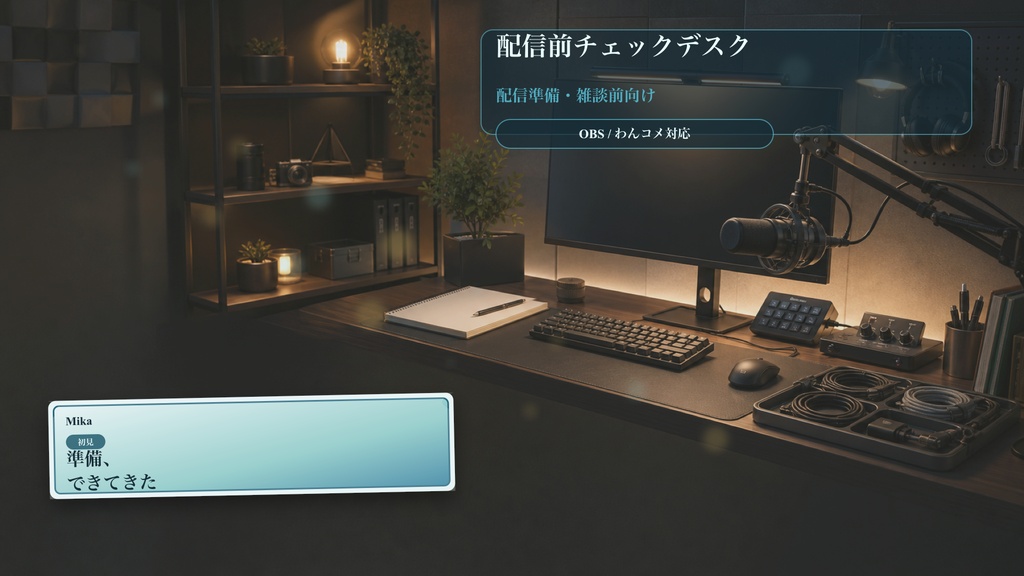配信前チェックデスクコメントオーバーレイ|OBS・わんコメ対応テンプレート