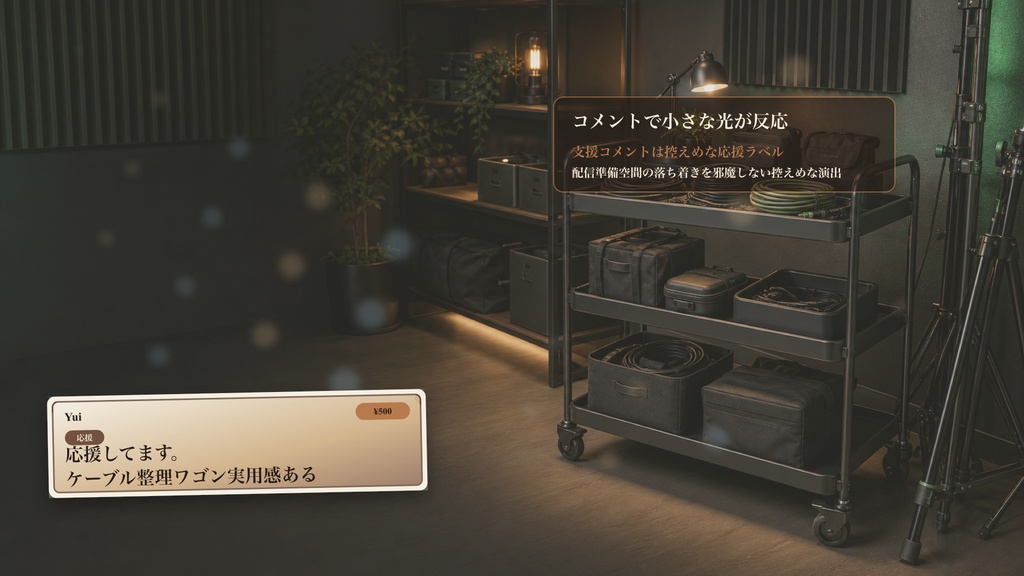 ケーブル整理ワゴンコメントオーバーレイ|OBS・わんコメ対応テンプレート