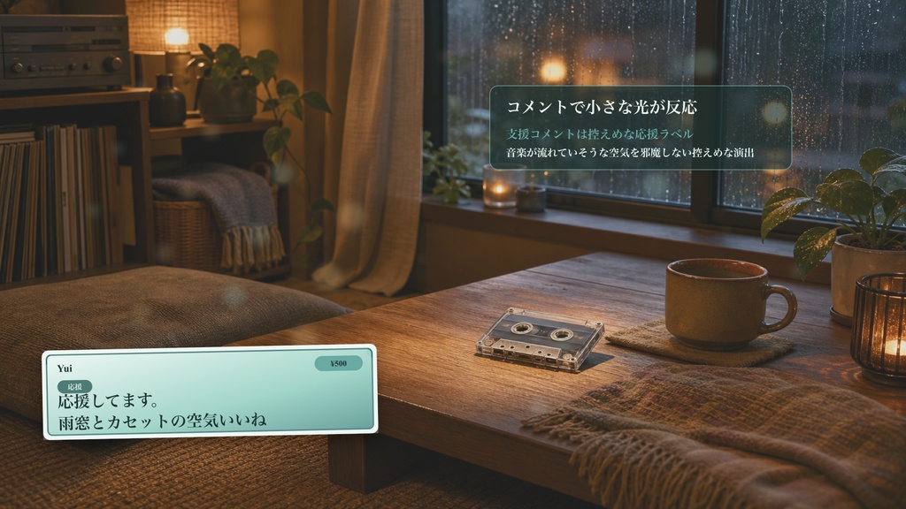 雨窓カセット机コメントオーバーレイ|OBS・わんコメ対応テンプレート