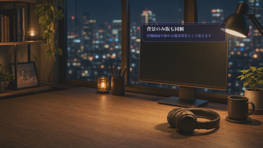 夜景ヘッドホンデスクコメントオーバーレイ|OBS・わんコメ対応テンプレート