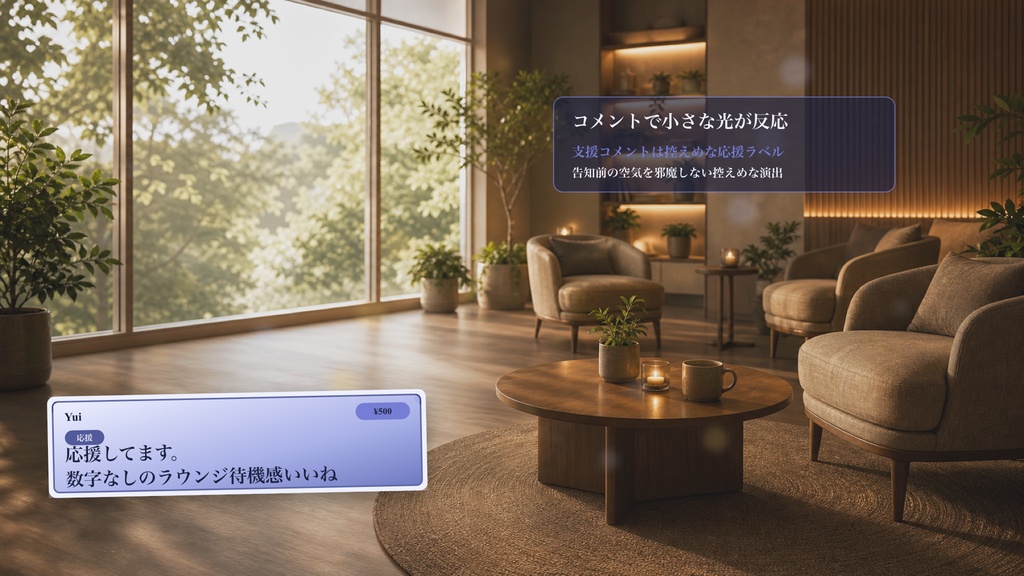 カウントダウンなし待機ラウンジコメントオーバーレイ|OBS・わんコメ対応テンプレート
