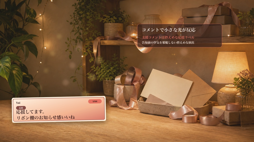リボン告知棚コメントオーバーレイ|OBS・わんコメ対応テンプレート