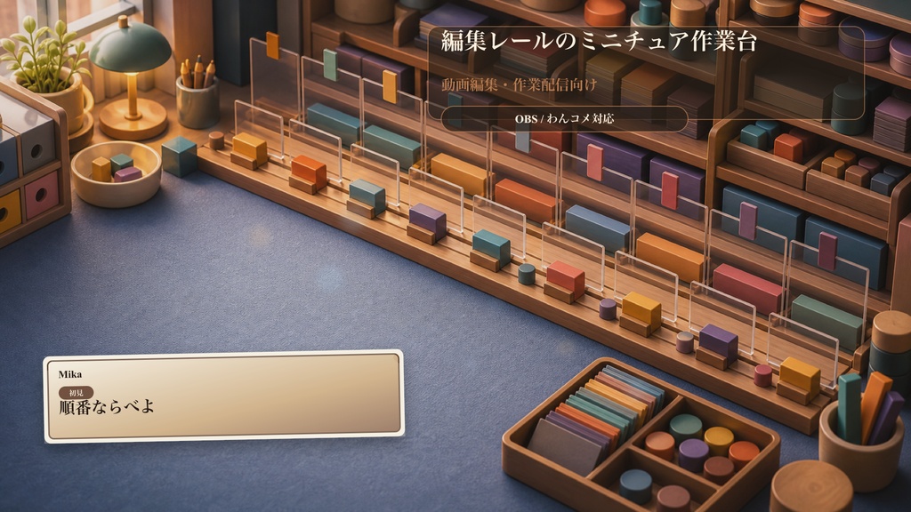 編集レールのミニチュア作業台コメントオーバーレイ|OBS・わんコメ対応テンプレート