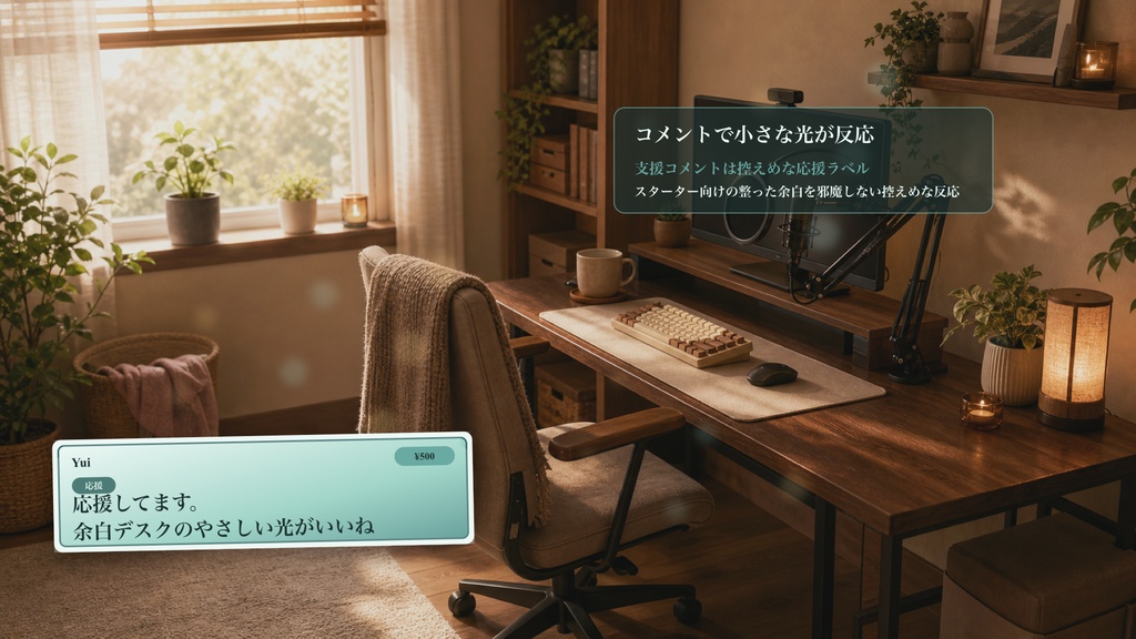 はじめて配信の余白デスクコメントオーバーレイ|OBS・わんコメ対応テンプレート