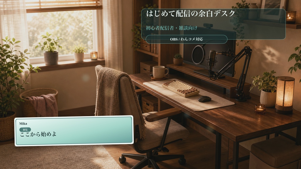はじめて配信の余白デスクコメントオーバーレイ｜OBS・わんコメ対応テンプレート
