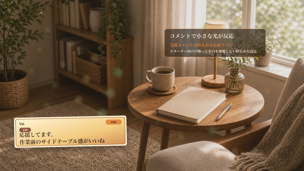明るい作業前サイドテーブルコメントオーバーレイ|OBS・わんコメ対応テンプレート