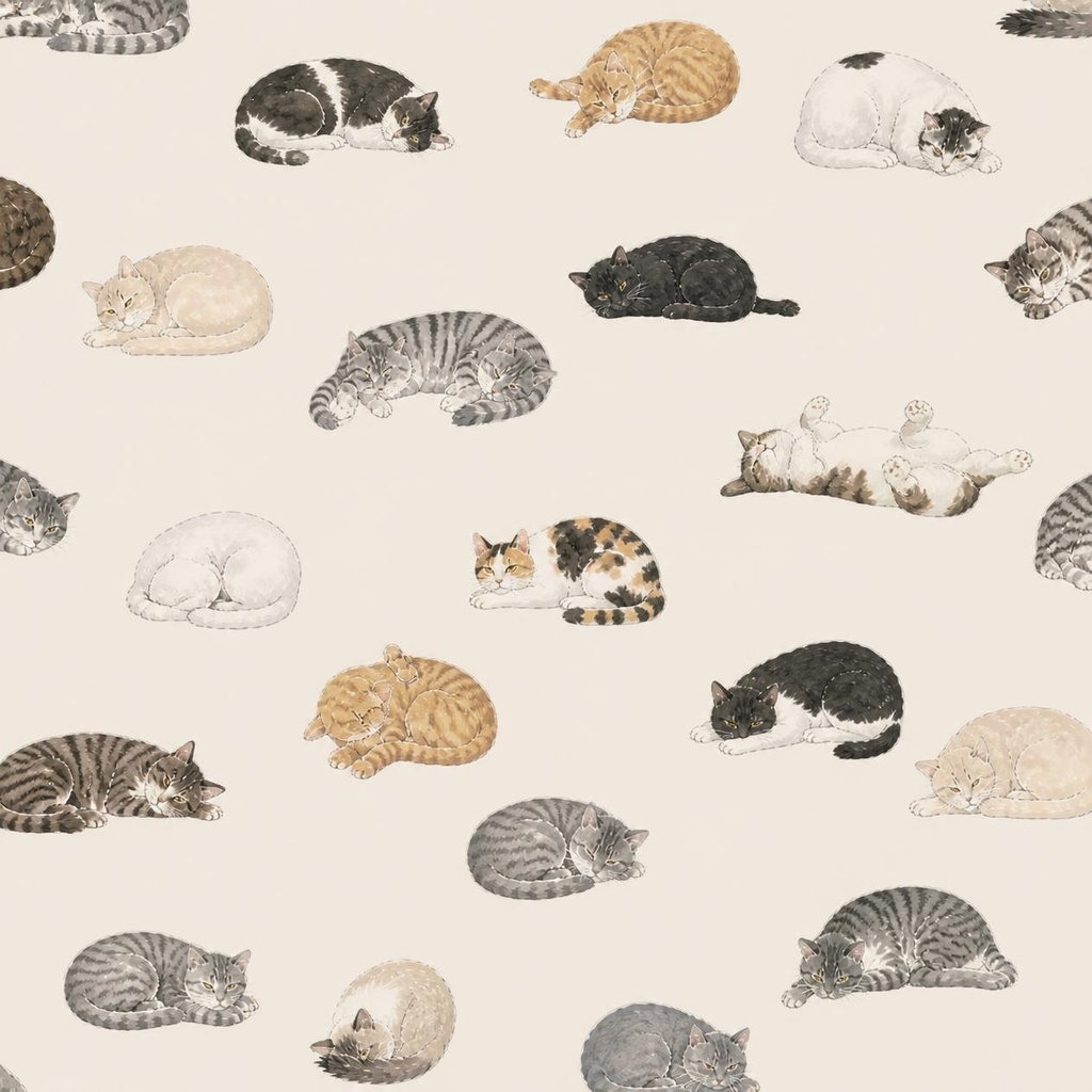 「眠る猫たち」｜やさしい水彩ねこパターン