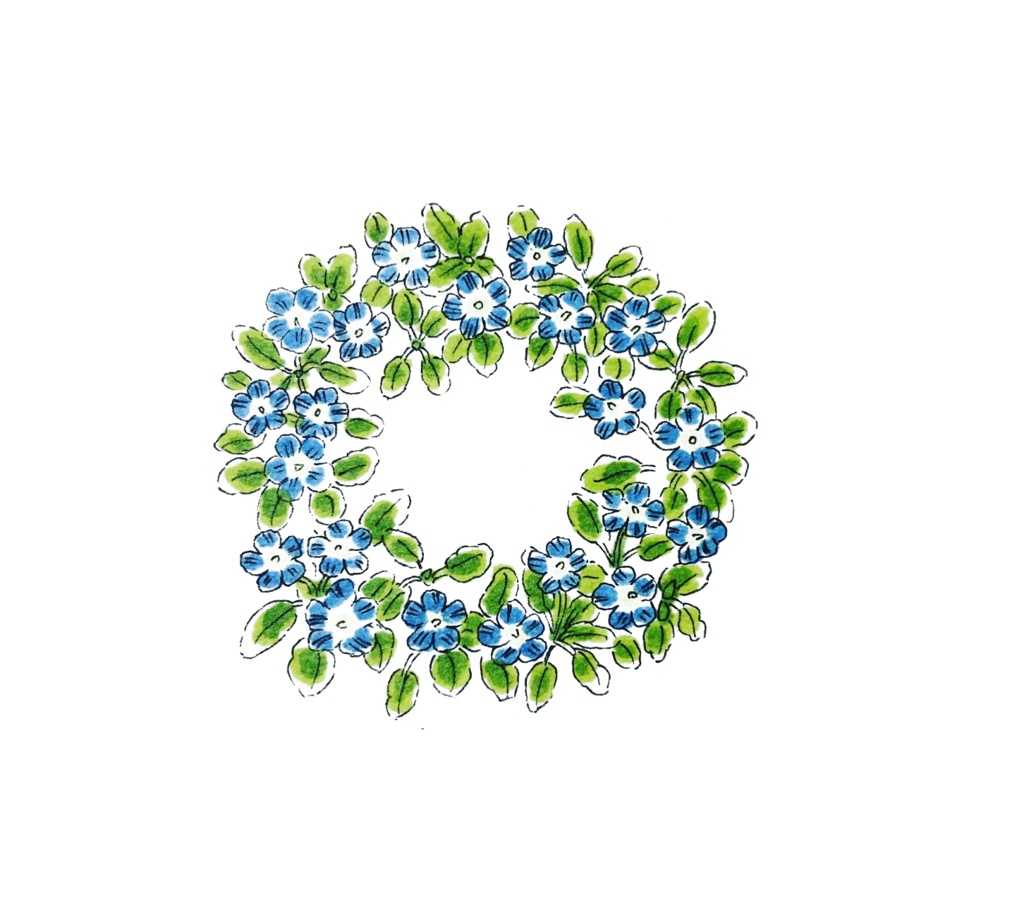 青い小花のミニリースTシャツ