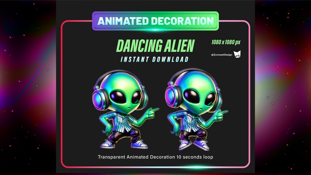 アニメーション・ダンシングエイリアン – 配信用デコレーション素材(透過・10秒ループ)