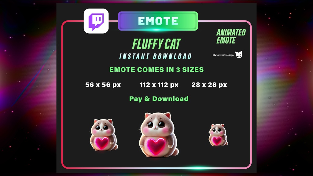 アニメーション・ふわふわハートねこ – 配信用デコレーション&GIFエモート付き(60FPS・透過・3秒ループ)