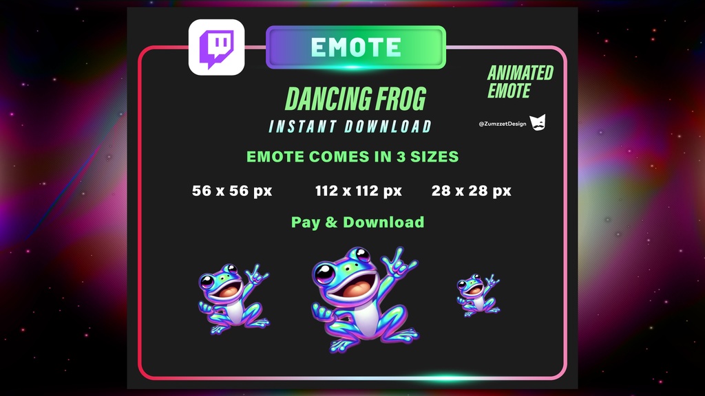 アニメーション・踊るカエル – 配信用デコレーション&GIFエモート付き(60FPS・透過・3秒ループ)