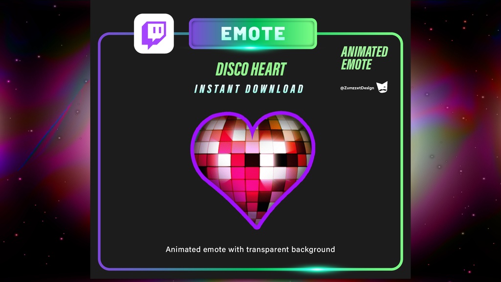 アニメーション・ディスコハート – Twitch＆VTuber用GIFエモート（透過）