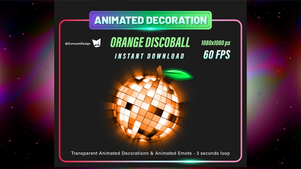 Orange Discoball – Animated Stream Decoration + Emote オレンジ・ディスコボール – アニメーション配信デコ & エモート
