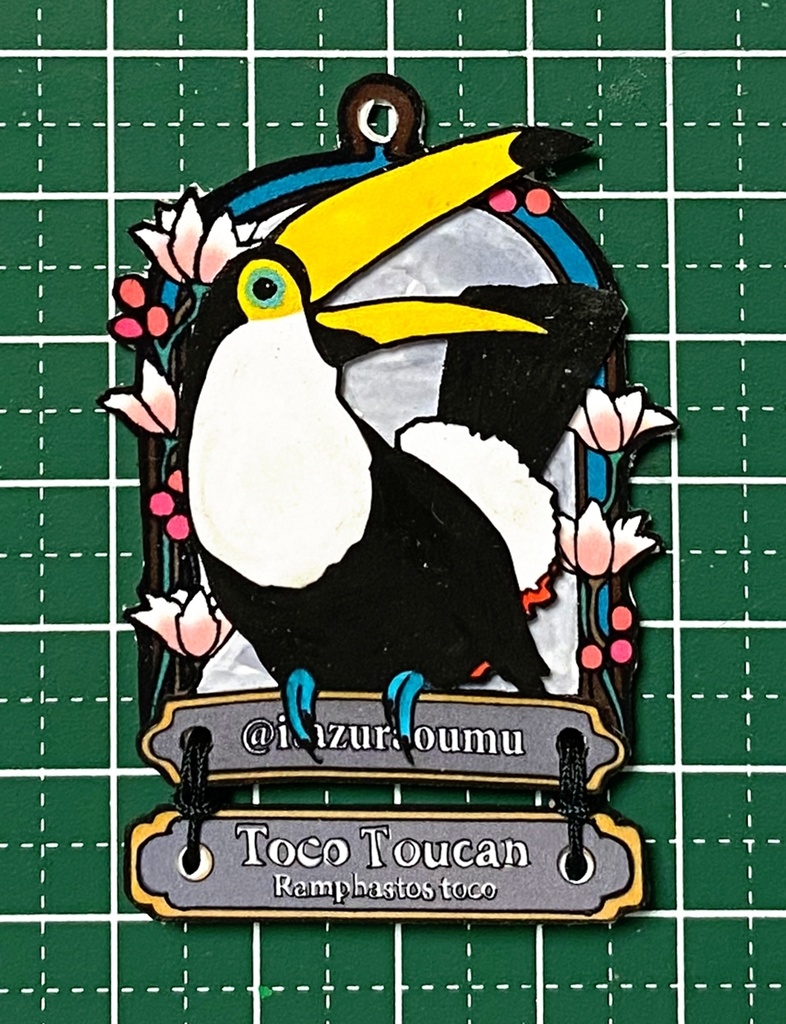 オニオオハシ:チャーム(根付、英名付き)