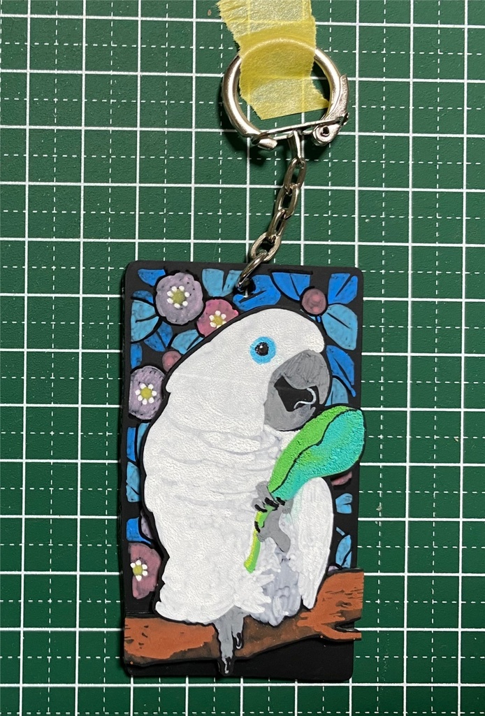 手書きキーホルダー：小松菜オウム①