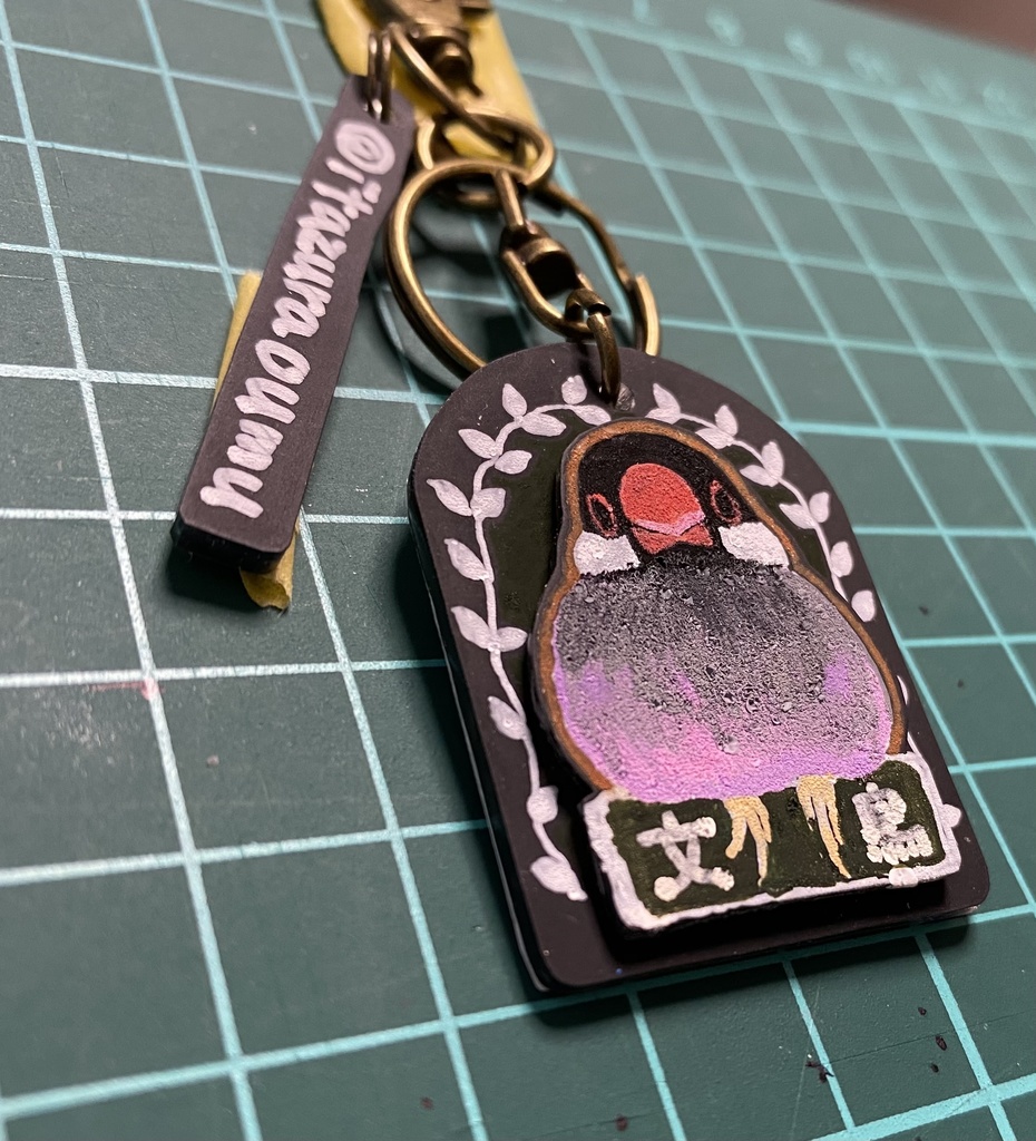 手書き文鳥ナスカンキーホルダー