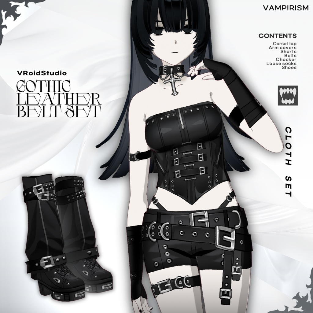 Gothic leather belt set [VRoid]