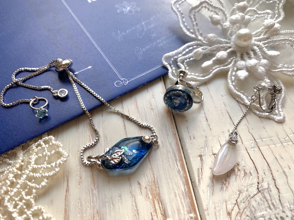 瑠璃と月白の秘色色コラボアクセサリーセット