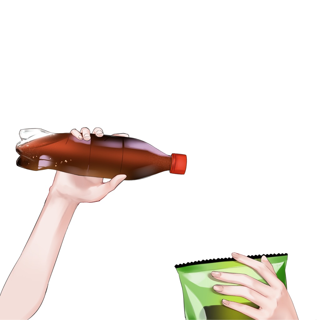 【 無料 】Vtuber・配信者向け 「ポテチとコーラを持つ手素材」【 バレンタイン 】