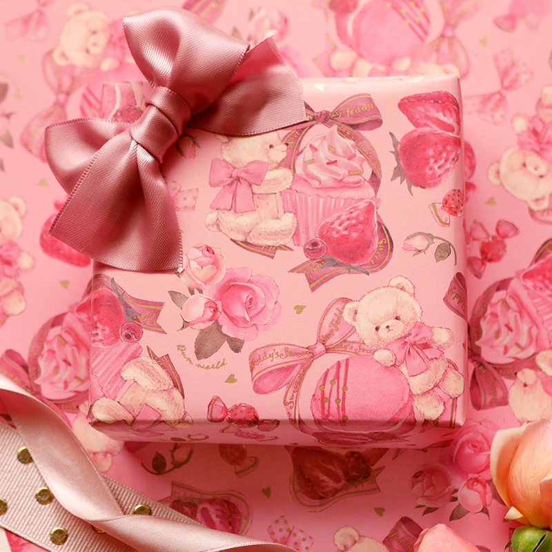くまとお菓子のデザインペーパー Antique Pink