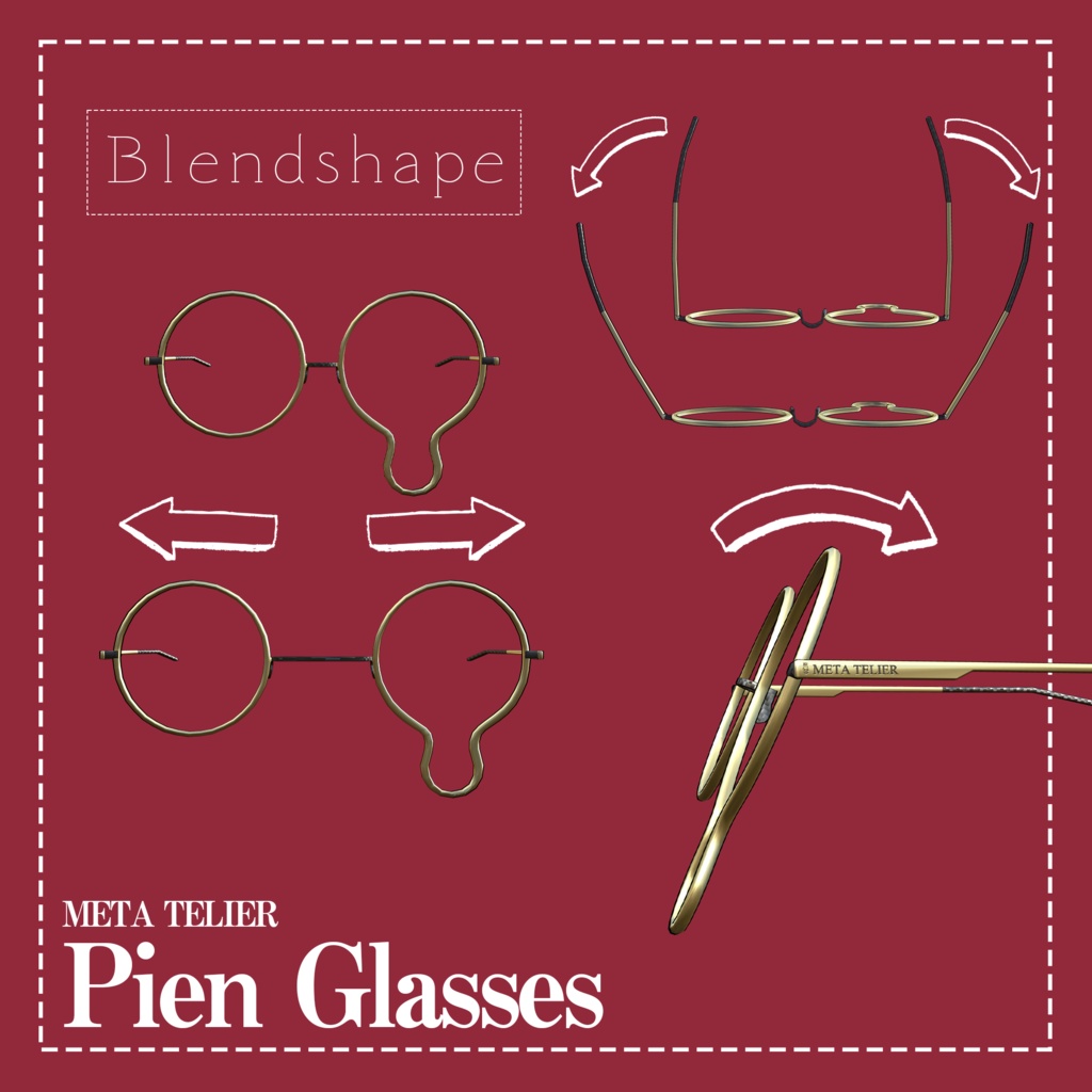 【VRC/VRM】金縁ぴえんメガネ/Gold rimmed PIEN Glasses【META TELIER】