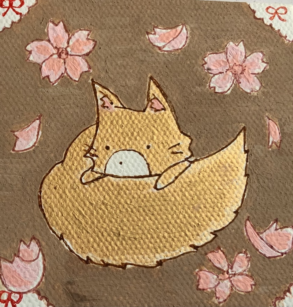 原画 ●桜ときつね ミニキャンバス 手描き イラスト