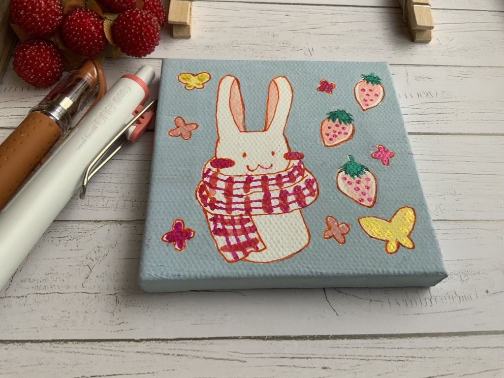 原画 ●春うさぎ ミニキャンバス 手描き イラスト