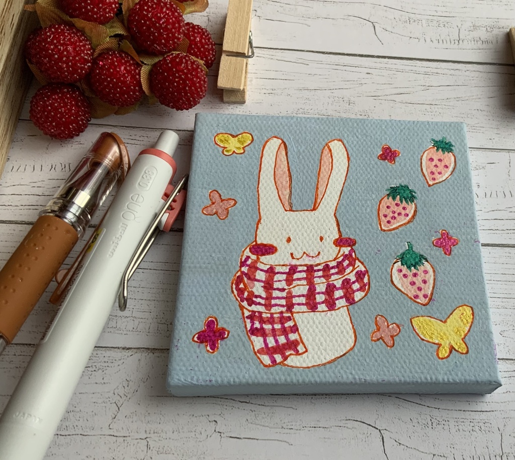 原画 ●春うさぎ ミニキャンバス 手描き イラスト