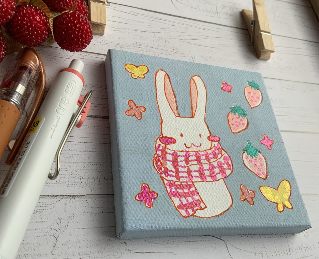 原画 ●春うさぎ ミニキャンバス 手描き イラスト