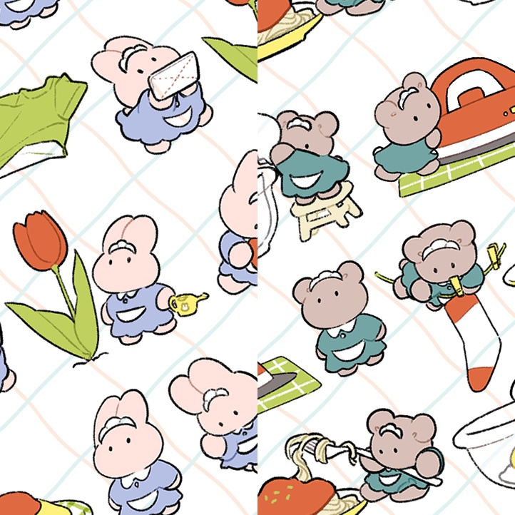 がんばるメイドシ～ル5枚セット（うさぎ・くま）