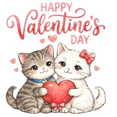 ハッピーバレンタイン！仲良しペア2枚セット（文字あり） [Cat Illustration] Happy Valentine! Sweet Pair 2-piece Set