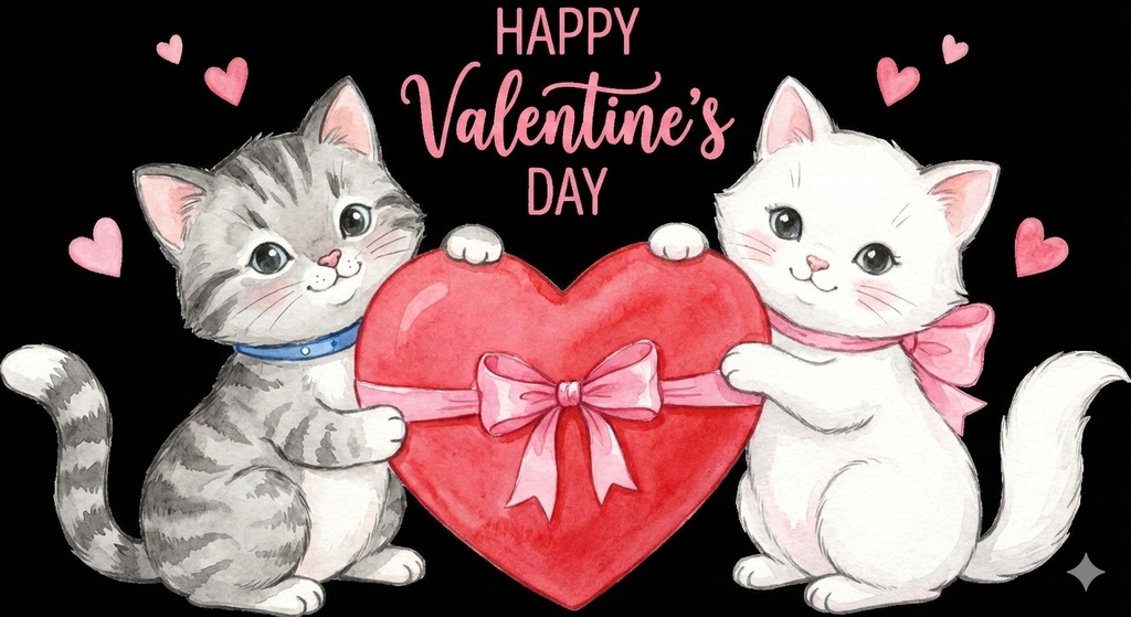 ほんわか可愛い猫のバレンタインイラスト素材 /  Fluffy Valentine Cats Illustration Set