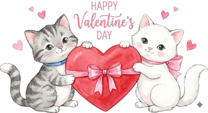 ほんわか可愛い猫のバレンタインイラスト素材 / Fluffy Valentine Cats Illustration Set
