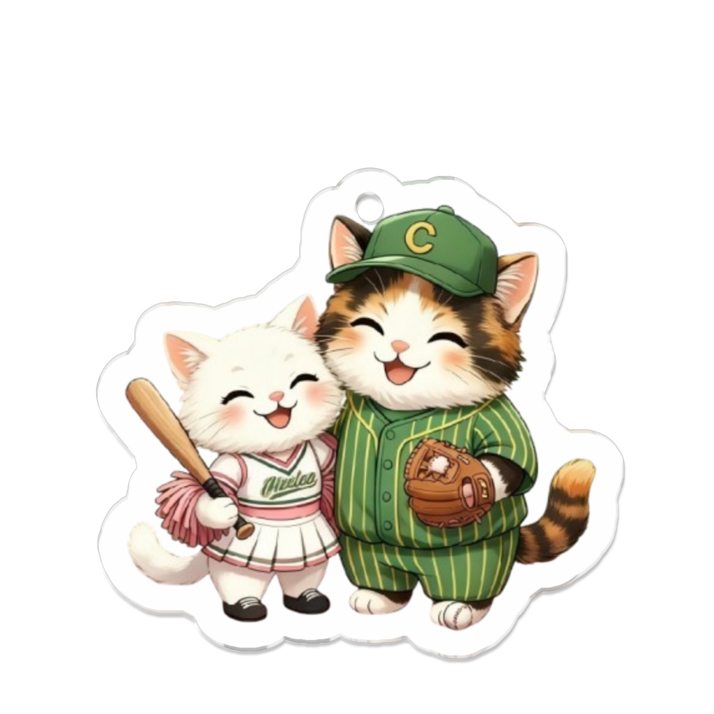 野球を楽しむ猫ちゃんアクリルキーホルダー(カップル/ペア)