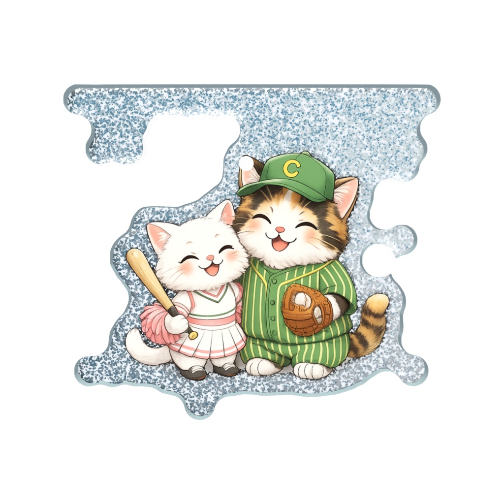 BOOTH販売 野球を楽しむ猫ちゃん ラメアクリルキーホルダー(Glitter Acrylic Keyring)