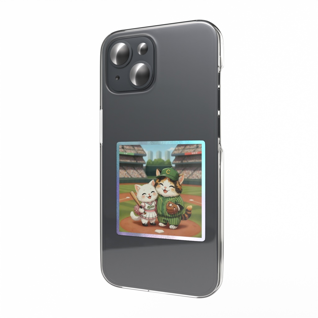 BOOTH販売 野球を楽しむ猫ちゃん オーロラスマホステッカー(Aurora Phone Sticker)