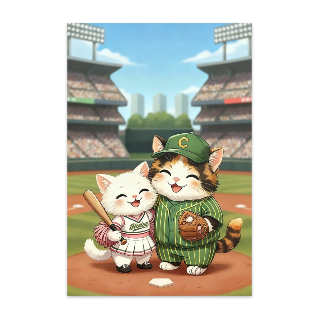 【BOOTH販売】野球を楽しむ猫ちゃん ポストカード
