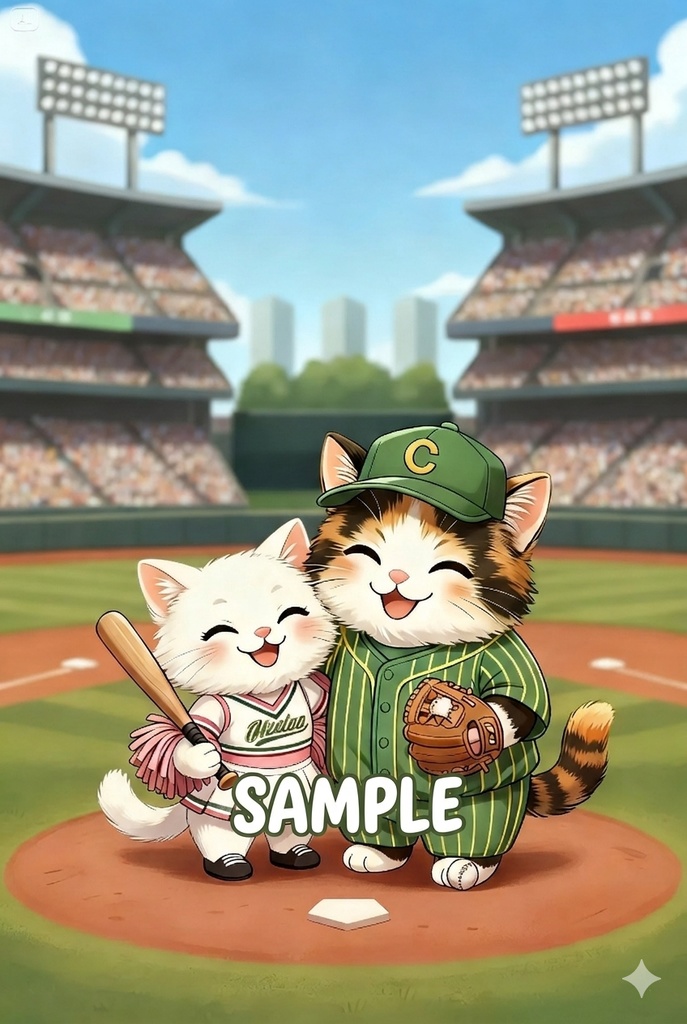 【BOOTH販売】野球猫カップル ジグソーパズル (Stadium View)