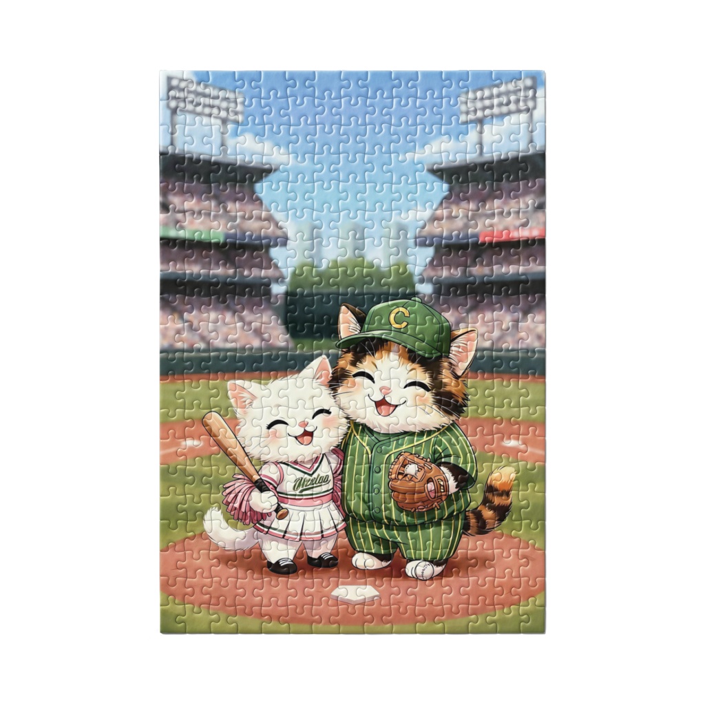 【BOOTH販売】野球猫カップル ジグソーパズル (Stadium View)