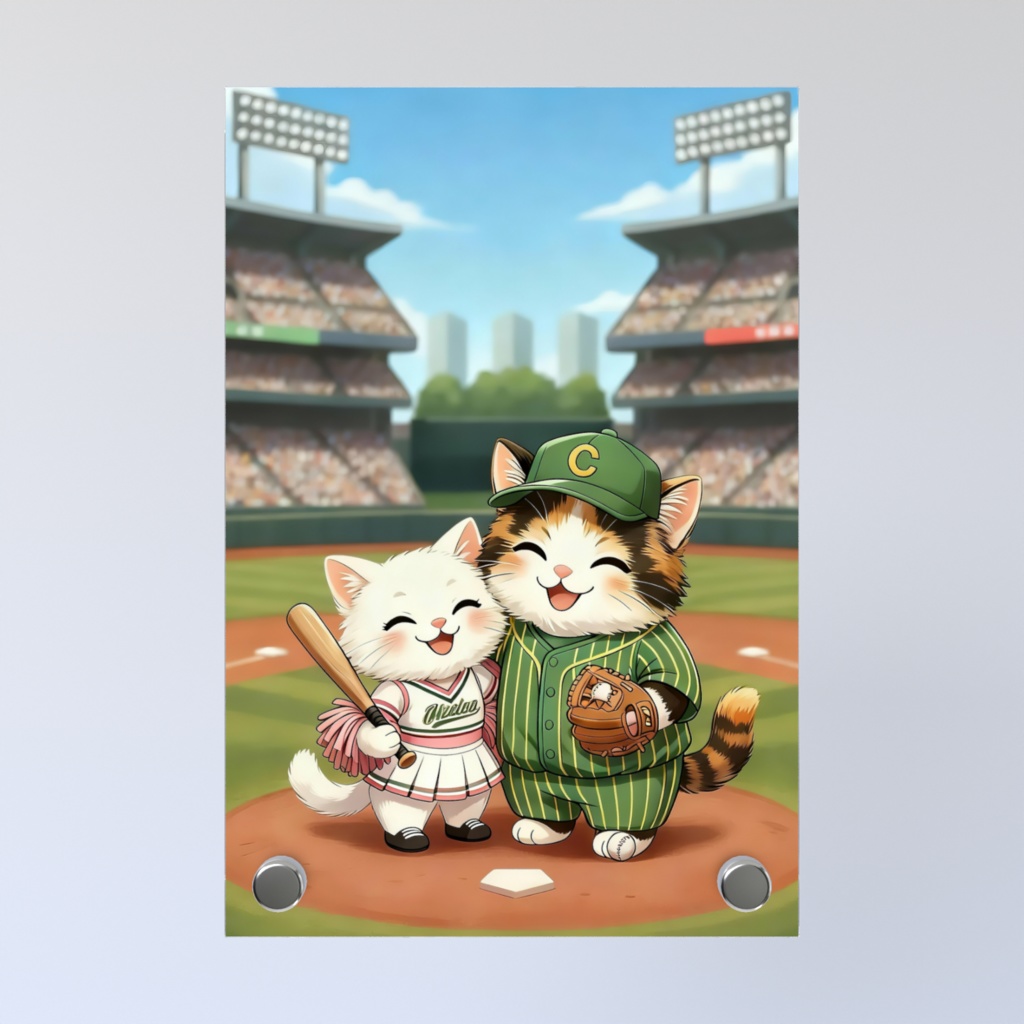 野球猫カップル アクリルフォトパネル (Stadium View)